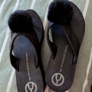 Never worn Wishbone Collection Black Flip Flop with Pompoms